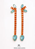 Orange Long Boho Earrings, Burnt Orange Crystal Long Crystal Earrings, Orange Green Sage Chandelier Earrings, Coral Mint Earrings