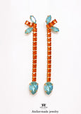 Orange Long Boho Earrings, Burnt Orange Crystal Long Crystal Earrings, Orange Green Sage Chandelier Earrings, Coral Mint Earrings