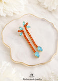Orange Long Boho Earrings, Burnt Orange Crystal Long Crystal Earrings, Orange Green Sage Chandelier Earrings, Coral Mint Earrings