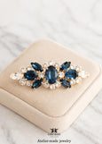 Bridal Navy Blue Barrette, Dark Blue Bridal Hair Accessories, Blue Crystal Gold barrette, Bridal Crystal Hair Accessories, Bridal Barrette