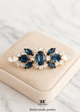 Bridal Navy Blue Barrette, Dark Blue Bridal Hair Accessories, Blue Crystal Gold barrette, Bridal Crystal Hair Accessories, Bridal Barrette