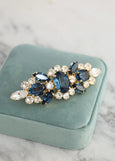 Bridal Navy Blue Barrette, Dark Blue Bridal Hair Accessories, Blue Crystal Gold barrette, Bridal Crystal Hair Accessories, Bridal Barrette