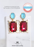 Pink Blue Chandeliers, Fuchsia Pink Emerald Cut Statement Long Earrings, Oversized Dark Fuchsia Pink Earrings, Light Blue Pink Jewelry
