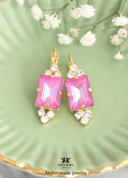 Pink Neon Earrings, Hot Pink Crystal Drop Bridal Earrings, Light Rose Drop Earrings, Bridesmaids Earrings, Gift For Her, Pink Earrings