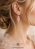 Pink Neon Earrings, Hot Pink Crystal Drop Bridal Earrings, Light Rose Drop Earrings, Bridesmaids Earrings, Gift For Her, Pink Earrings