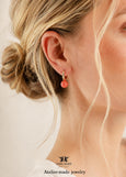 Coral Earrings, Coral Orange Huggie Earrings, Orange Gold Hoops, Everyday Huggie Drop Earrings, embellished with Swarovski coral pearls