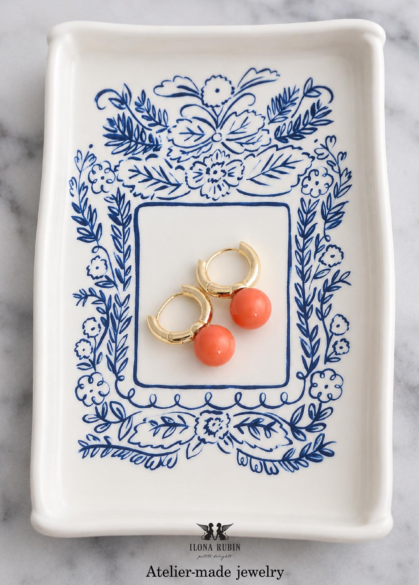 Coral Earrings, Coral Orange Huggie Earrings, Orange Gold Hoops, Everyday Huggie Drop Earrings, embellished with Swarovski coral pearls