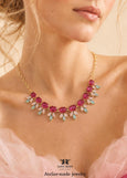 Pink Green Crystal Statement Necklace, Bridal Fuchsia Pink Sage Green Necklace, Crystal Sage Green Pink Choker Necklace, Crystal Necklace
