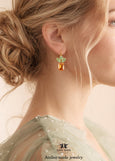 Orange Crystal Drop Earrings, Dark Orange Green Drop Earrings, Tangerine Crystal Earrings, Apricot Summer Earrings