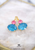 Blue Pink Crystal Earrings, Blue Teal Crystal Handmade Earrings, Pink Blue Teal Swarovski Crystals Lever Back Earrings, Summer earrings.