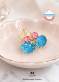 Blue Pink Crystal Earrings, Blue Teal Crystal Handmade Earrings, Pink Blue Teal Swarovski Crystals Lever Back Earrings, Summer earrings.