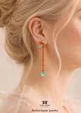 Orange Long Boho Earrings, Burnt Orange Crystal Long Crystal Earrings, Orange Green Sage Chandelier Earrings, Coral Mint Earrings