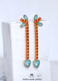 Orange Long Boho Earrings, Burnt Orange Crystal Long Crystal Earrings, Orange Green Sage Chandelier Earrings, Coral Mint Earrings