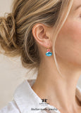Blue Pink Crystal Earrings, Blue Teal Crystal Handmade Earrings, Pink Blue Teal Swarovski Crystals Lever Back Earrings, Summer earrings.