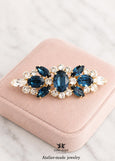 Bridal Navy Blue Barrette, Dark Blue Bridal Hair Accessories, Blue Crystal Gold barrette, Bridal Crystal Hair Accessories, Bridal Barrette
