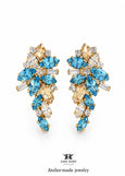 Light Blue Crystal Earrings, Aquamarine Bridal Cluster Stud Earrings, Bridal Blue Wedding Earrings, Bridesmaids Gift, Wedding Blue Jewelry