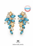 Light Blue Crystal Earrings, Aquamarine Bridal Cluster Stud Earrings, Bridal Blue Wedding Earrings, Bridesmaids Gift, Wedding Blue Jewelry
