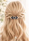 Bridal Navy Blue Barrette, Dark Blue Bridal Hair Accessories, Blue Crystal Gold barrette, Bridal Crystal Hair Accessories, Bridal Barrette