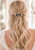 Bridal Navy Blue Barrette, Dark Blue Bridal Hair Accessories, Blue Crystal Gold barrette, Bridal Crystal Hair Accessories, Bridal Barrette