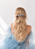 Bridal Navy Blue Barrette, Dark Blue Bridal Hair Accessories, Blue Crystal Gold barrette, Bridal Crystal Hair Accessories, Bridal Barrette