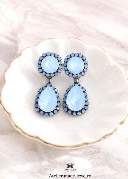 Powder Blue Swarovski Crystal Earrings, Soft Blue Chandelier Crystal Earrings, Dusty Blue Drop Earrings, Something Blue Bridal Jewelry