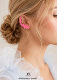 Pink Neon Ear Climber Earrings, Electric Pink Ear Climbing Earrings, Hot Pink Crystal Earrings, Electric Pink Crystal Ear Crawler