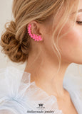 Pink Neon Ear Climber Earrings, Electric Pink Ear Climbing Earrings, Hot Pink Crystal Earrings, Electric Pink Crystal Ear Crawler