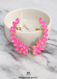 Pink Neon Ear Climber Earrings, Electric Pink Ear Climbing Earrings, Hot Pink Crystal Earrings, Electric Pink Crystal Ear Crawler