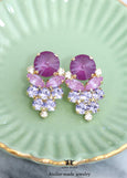Purple Crystal Stud Bridal Earrings, Violet Purple Cluster Stud Earrings, Lavender Crystal Purple Earrings, Bridesmaids Iris Purple Jewelry