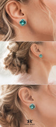 Caribbean Green Crystal Stud Earrings, Green Bridal Earrings, Green Bridesmaids Studs, Embellished Swarovski Crystals, Wedding Jewelry