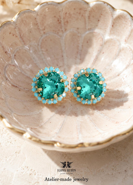 Caribbean Green Crystal Stud Earrings, Green Bridal Earrings, Green Bridesmaids Studs, Embellished Swarovski Crystals, Wedding Jewelry