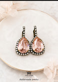 Blush Drop Crystal Earrings, Dusty Pink Bridal Pear-shaped Earrings, Blush Rose Wedding Jewelry , Morganite Bridal Dangle Earrings