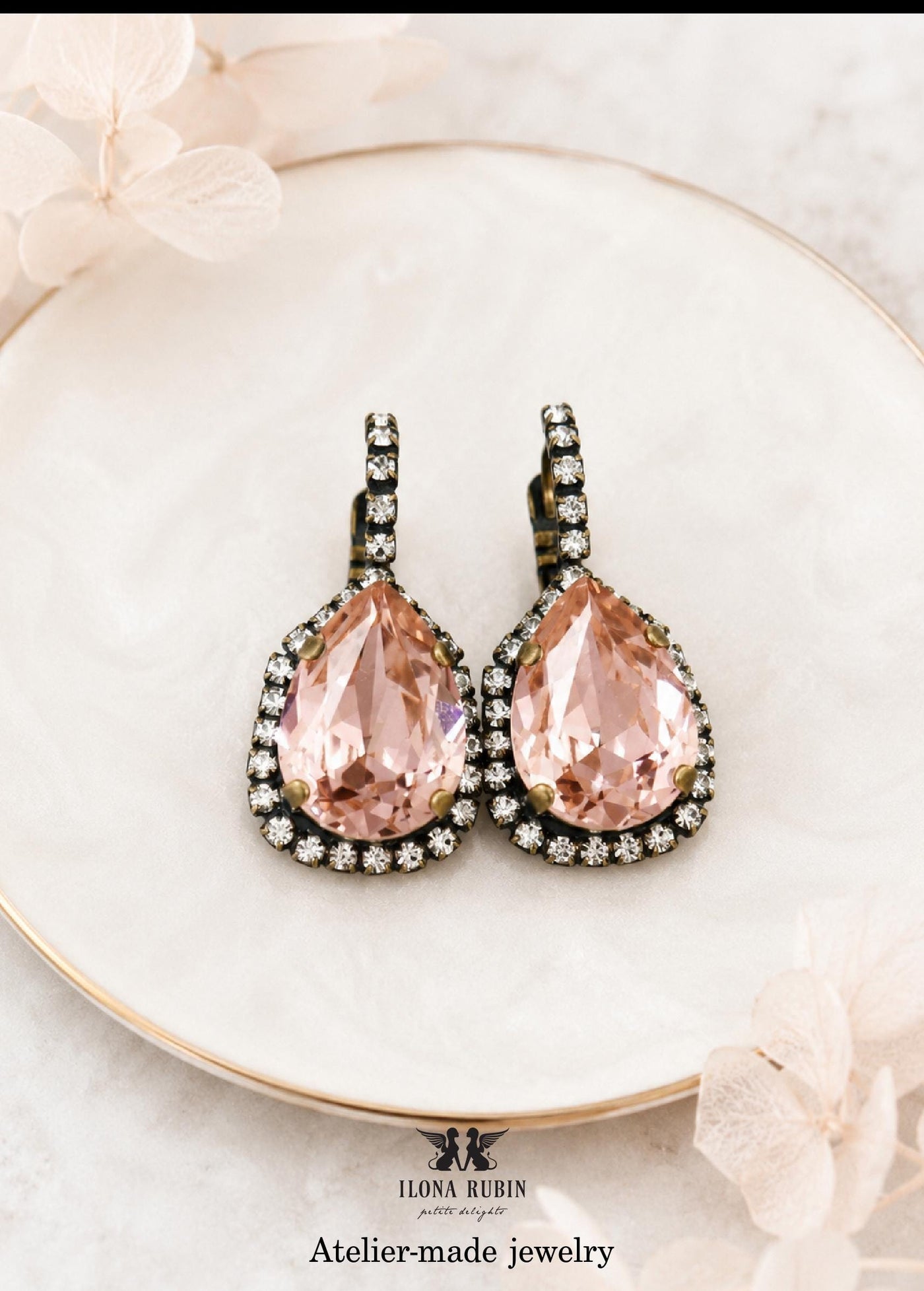 Blush Drop Crystal Earrings, Dusty Pink Bridal Pear-shaped Earrings, Blush Rose Wedding Jewelry , Morganite Bridal Dangle Earrings