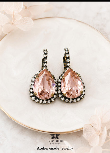 Blush Drop Crystal Earrings, Dusty Pink Bridal Pear-shaped Earrings, Blush Rose Wedding Jewelry , Morganite Bridal Dangle Earrings