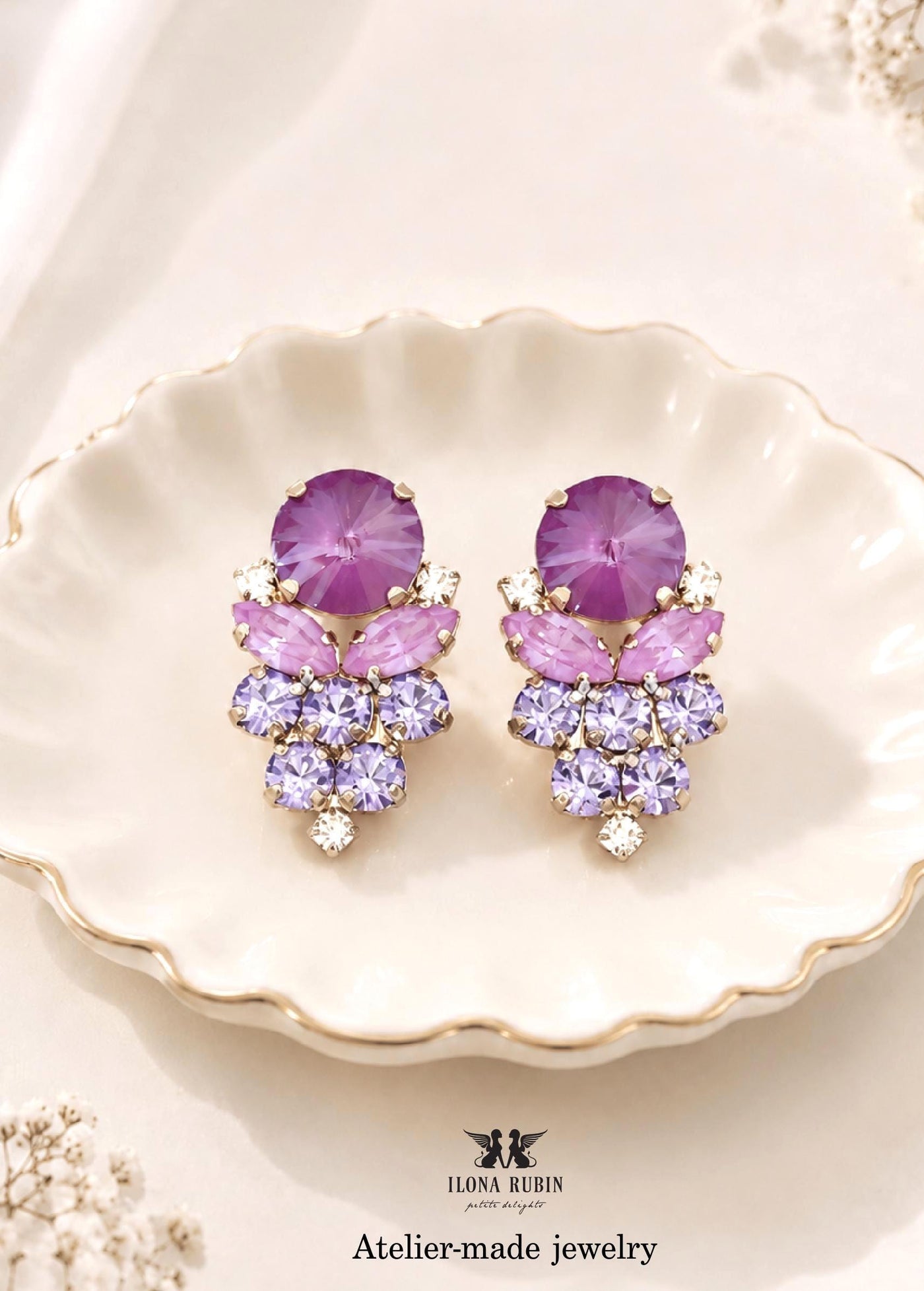 Purple Crystal Stud Bridal Earrings, Violet Purple Cluster Stud Earrings, Lavender Crystal Purple Earrings, Bridesmaids Iris Purple Jewelry