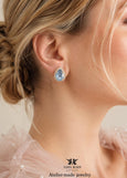 Dusty Blue Crystal Stud Earrings, Bridal Blue Pear Shaped Earrings, Denim Blue Bridesmaids Earrings, Blue Wedding Earrings, Handmade