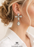Bridal Statement Crystal Chandelier Earrings, Oxidized Silver Bridal Long Chandelier Earrings, Oversized Earrings, Wedding Earrings