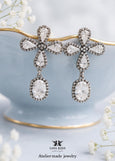 Bridal Statement Crystal Chandelier Earrings, Oxidized Silver Bridal Long Chandelier Earrings, Oversized Earrings, Wedding Earrings
