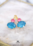 Blue Pink Crystal Earrings, Blue Teal Crystal Handmade Earrings, Pink Blue Teal Swarovski Crystals Lever Back Earrings, Summer earrings.