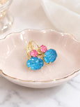 Blue Pink Crystal Earrings, Blue Teal Crystal Handmade Earrings, Pink Blue Teal Swarovski Crystals Lever Back Earrings, Summer earrings.