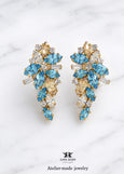 Light Blue Crystal Earrings, Aquamarine Bridal Cluster Stud Earrings, Bridal Blue Wedding Earrings, Bridesmaids Gift, Wedding Blue Jewelry