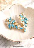 Light Blue Crystal Earrings, Aquamarine Bridal Cluster Stud Earrings, Bridal Blue Wedding Earrings, Bridesmaids Gift, Wedding Blue Jewelry