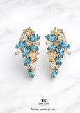 Light Blue Crystal Earrings, Aquamarine Bridal Cluster Stud Earrings, Bridal Blue Wedding Earrings, Bridesmaids Gift, Wedding Blue Jewelry