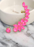 Pink Neon Ear Climber Earrings, Electric Pink Ear Climbing Earrings, Hot Pink Crystal Earrings, Electric Pink Crystal Ear Crawler