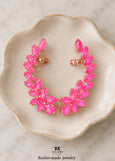 Pink Neon Ear Climber Earrings, Electric Pink Ear Climbing Earrings, Hot Pink Crystal Earrings, Electric Pink Crystal Ear Crawler