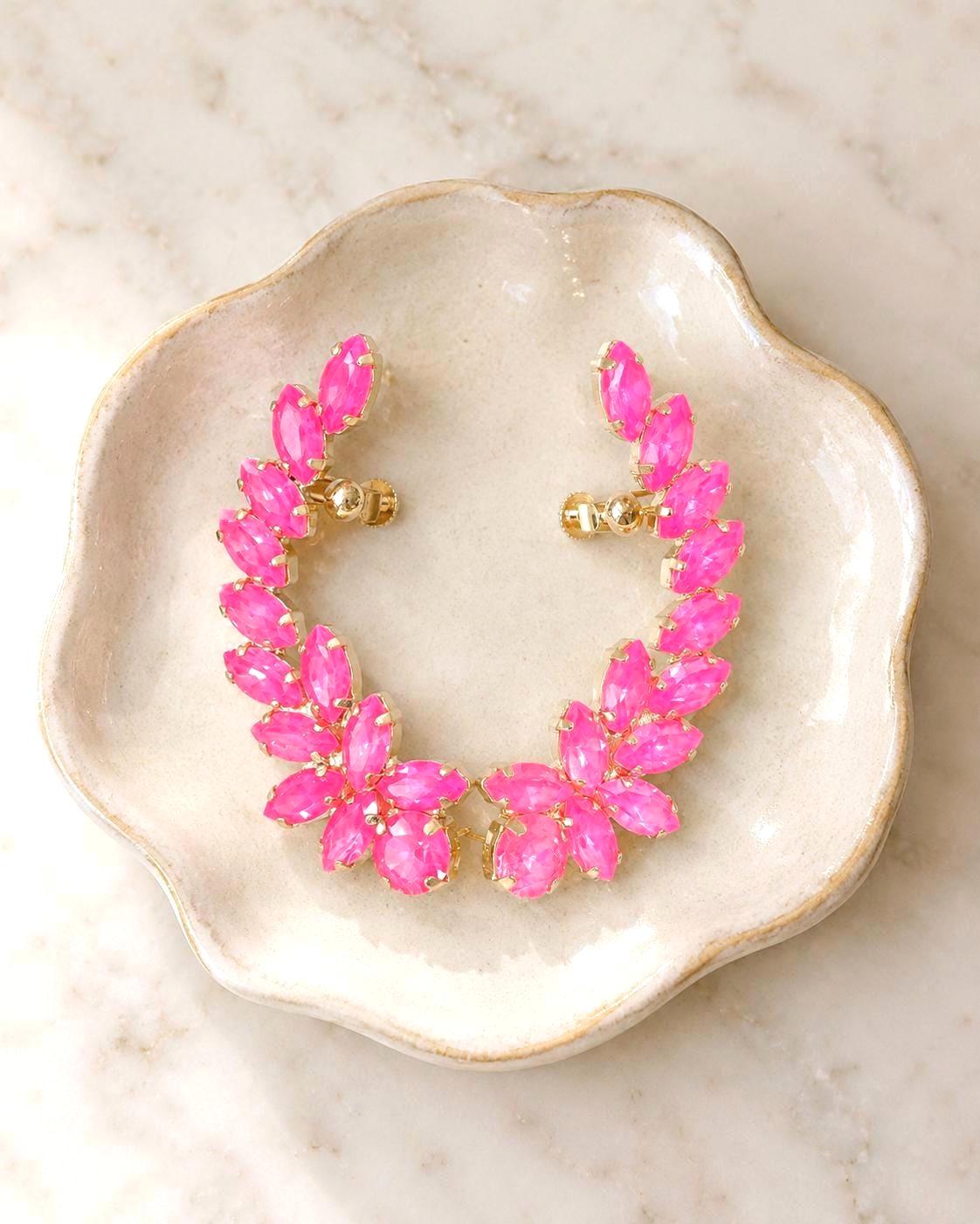 Pink Neon Ear Climber Earrings, Electric Pink Ear Climbing Earrings, Hot Pink Crystal Earrings, Electric Pink Crystal Ear Crawler