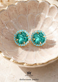Caribbean Green Crystal Stud Earrings, Green Bridal Earrings, Green Bridesmaids Studs, Embellished Swarovski Crystals, Wedding Jewelry