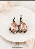Blush Drop Crystal Earrings, Dusty Pink Bridal Pear-shaped Earrings, Blush Rose Wedding Jewelry , Morganite Bridal Dangle Earrings