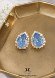 Dusty Blue Crystal Stud Earrings, Bridal Blue Pear Shaped Earrings, Denim Blue Bridesmaids Earrings, Blue Wedding Earrings, Handmade