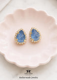 Dusty Blue Crystal Stud Earrings, Bridal Blue Pear Shaped Earrings, Denim Blue Bridesmaids Earrings, Blue Wedding Earrings, Handmade